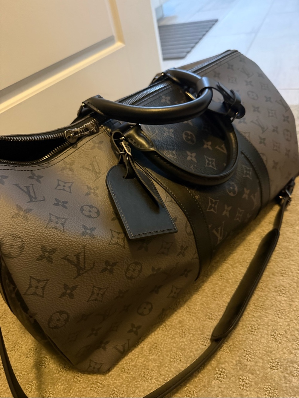 Louis Vuitton Gray and Black Monogram Keepall Duffel Bag